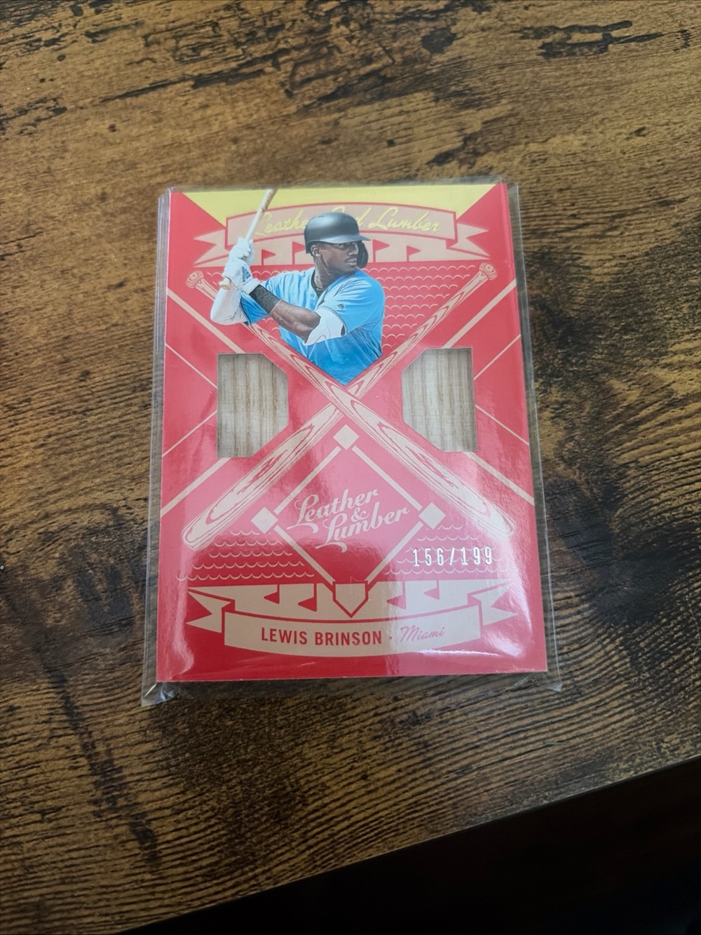 Lewis Brinson Leather & Lumber Dual Wood Bat Relic Card - Red